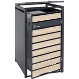 MCW 1er Mülltonnenverkleidung MCW-J81, Mülltonnenbox, erweiterbar, Metall 32kg, anthrazit ~ Buche-Holzoptik hellbraun