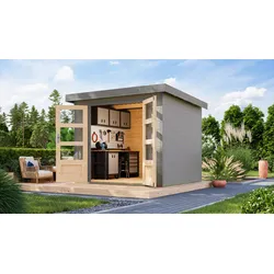 Gartenhaus KARIBU "Jupiter 3 D", wassergrau, graualuminium, ohne Fußboden, Holz, Stahl, Gartenhäuser, in verschiedenen Farben