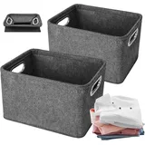 BlingBin Aufbewahrungsbox 2 Stück Faltbare Filz Aufbewahrungskorb mit Griffen (2 Stück, 2 St., 30 X 20 X 20 cm), Faltbar,mit Griffen,für Kleidung,Toilettenartikel,Babyartikel,Bücher grau