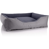 BedDog Hundebett Teddy, Hundesofa aus Cordura und Microfaser-Velours, waschbares Hundebett mit Rand, Hundekissen Vier-eckig, für drinnen, draußen, Größe XL, grau-grau