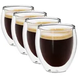 Impolio Latte-Macchiato-Glas Doppelwandige Gläser Set 4-teilig 80 ml, Teeglas, Kaffeeglas, Impolio