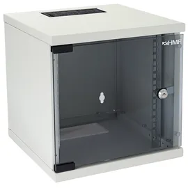 HMF 63406-07 Serverschrank 10 Zoll 6 HE 300 mm Tiefe Voll montiert Glastür Lichtgrau