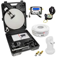 PremiumX Camping SAT Anlage Satellitenschüssel Sat-TV-Signalfinder Kompass Single LNB 10m Kabel F-Stecker kompakt im Koffer