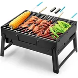 Tragbarer Und Faltbarer Holzkohlegrill Aus Edelstahl, Ideal Zum Kochen Im Freien, Camping, Wandern Und Picknicks.