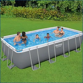BESTWAY Power Steel Frame Pool Komplett-Set 549 x 274 x 122 cm inkl. Sandfilteranlage, Abdeckplane, Filterpumpe, Poolleiter