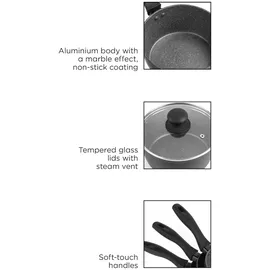 Russell Hobbs RH02814EU7 Metallic Marble Kochpfannen-Set - Antihaft-Küchengeschirr, 20/24-cm-Pfannen, 16/18/20-cm-Töpfe, Deckel aus gehärtetem Glas mit Dampfschlitzen, Induktionskochfeld geeignet