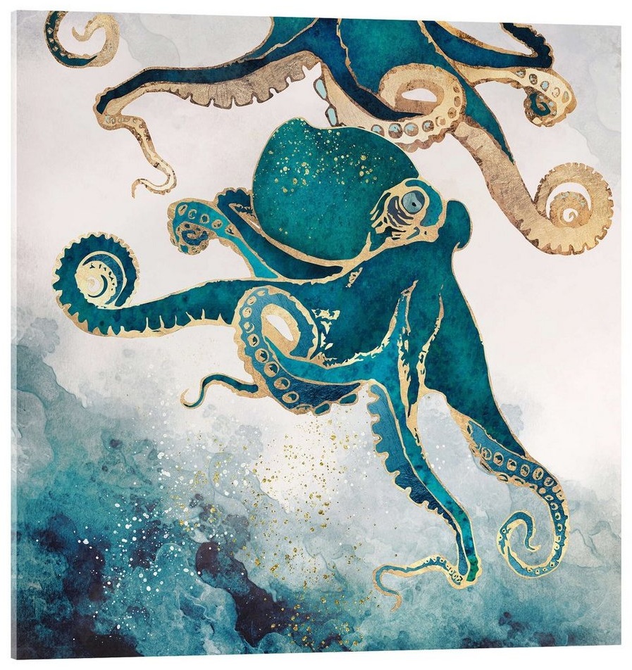 Posterlounge Acrylglasbild SpaceFrog Designs, Octopus, Unterwassertraum V, Digitale Kunst grün 60 cm x 60 cm