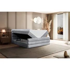 altdecor Boxspringbett mit Fußteil, H3 Matratze und Topper - 160x200 cm - CELESTIA-Z - Hellgrau Samt - Polsterbett mit Bettkasten und Lattenrost, ... - Hellgrau