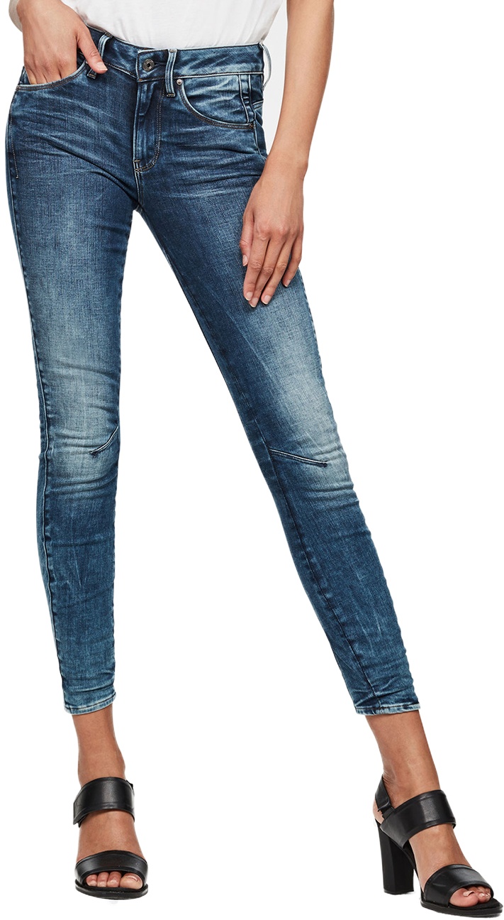 G-Star Damen Jeans ARC 3D Mid Waist Skinny Fit Blau Medium Aged Skinny Fit Blau Normaler Bund Reißverschluss W 25 L 30