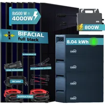sunniva Balkonkraftwerk Full Black Bifazial 4000 W inkl. 8,04 kWh Speicher + 8 x 500 W Glas-Bifacial Module