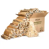 iPELLET Anzündholz aus Kiefer, 27 L Box (ca. 7 kg) mit Holzwolle-Anzündern | Naturprodukt, Kaminanzünder für Ofen, Grill & Feuerstelle