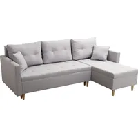 Skandinavisches Klappbares Ecksofa Mit Schlaffunktion Scandik Pik 2X Staufach - Grau