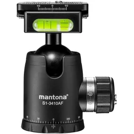 Walimex Mantona Fortress Kugelkopf 34 mm bis 10 kg, Stativkopf mit 360° Panorama-Funktion & 3 Wasserwaagen, inkl. Schnellwechselplatte und Friktionswegkontrolle