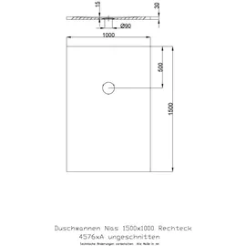 Hoesch Mineralguss-Duschwanne Nias 150x100x3cm, we, Solique, ungeschnitten