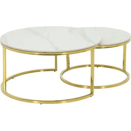 Hela Tische, 2er Set Couchtisch Joel rund", Sofatisch, Echtstein in Marmoroptik weiß gold, H/D: ca. 41x80 cm - Marmoroptik, weiß, gold,