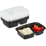 Relaxdays Meal Prep Boxen, 10er Set, 2 Fächer, mikrowellengeeignet, 800 ml, Kunststoff Essensbox mit Deckel, schwarz,