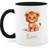 Tasse Tassen 325ml - Löwen - Löwe König der Tiere Leu mit Namen - Zootiere Tiermotiv - 325 ml - Schwarz - name süßer personalisierter und wunschtext leo tiermotiven kinder löwenmotiv leon