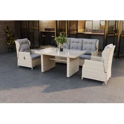 OUTFLEXX Garten-Essgruppe, beige meliert, Aluminium/Polyrattan, langlebiges Material