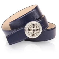 Ledergürtel ANTHONI CROWN, Damen, Gr. 100, blau, Leder, unifarben, elegant, Gürtel, mit natursilberfarbener Koppelschließe und drehendem Kronen-Kreuz