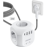 LENCENT 4 Fach Steckdosenleiste Flachstecker Steckdosenwürfel Mehrfachsteckdose 8 in 1 Cube Steckdose Steckerleiste mit 3 USB&1 Typ-C, Mehrfachstecker mit 3 Meter Geflochtenem Kabel für Wandsteckdose