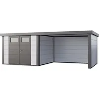 Telluria Metallgerätehaus Classico 3030 mit Lounge Anbau weiß Lounge-Anbau