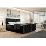 MEBLINI Boxspringbett mit Bettkasten - Gepolstert Doppelbett mit Matratze und Topper - Polsterbett mit Stauraum - Bett mit Kopfteil - Seniorenbett ... - Schwarz