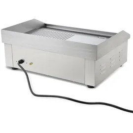 Vertes Grillplatte Bratplatte Plancha Grill Elektrisch 3000W aus Edelstahl Grillfläche Glatt & Mit Rillen 55x35cm, Thermostat, Temperatur 50-300°c, Spritz & Wärmeschutz, Auffangbehälter, Gummifüße