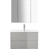 WELLTIME Badmöbel-Set Lund Badmöbel Set Badschrank Badezimmerset, (Komplett-Set, 3 St.), Waschtisch, Spiegelschrank und Becken Breite 80cm