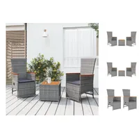 vidaXL Garten-Essgruppe 3-tlg Garten-Lounge-Set Grau Polyrattan Massivholz Akazie grau