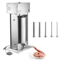 Vevor 25 L Elektrische Wurstfüllmaschine, Vertikaler Edelstahl-Wurstfüller mit Stufenloser Geschwindigkeit, Fußpedal & 5 Füllrohren, Ideal für Gewerbe Metzgerei Haushalt