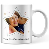 Tasse personalisiert mit Foto und Text in einem Sternausschnitt, personalisierte Fototasse für Weihnachten, Geschenkidee für Mama, Papa, Oma und Opa (Weihnachtsstern)