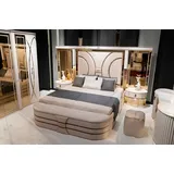 JVmoebel Schlafzimmer-Set Elegantes Schlafzimmermöbelset in Beige mit Holz und Edelstahl, (5-tlg., 1x Bett + 1x Bank + 2x Nachttische + 1x Hocker ohne Kleiderschrank), Made in Europa beige