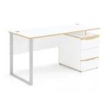 Stella Trading Mid.you Schreibtisch Weiß, Eiche Artisan Metall, Holzwerkstoff, 150x77x73 cm (B/H/T)