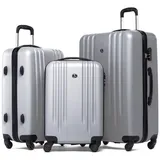 FERGÉ Kofferset Hartschale 3 teilig Koffer Set Marseille, 4 Rollen, (3er Kofferset stabil und leicht mit Zahlenschloß, 3 tlg., Hartschalen-Trolley Set 3 Größen Handgepäck Koffer M XL), Trolley 3er Koffer Set, Reisekoffer 4 Rollen, Premium Rollkoffer silberfarben