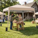 COSTWAY Pop-up Pavillon 3x3 m, Faltpavillon Höhenverstellbar, Gartenpavillon wasserdicht stabil Winterfest, Gartenzelt tragbar Sonnenschutz mit Tragetasche, für Camping & Hof (Beige)