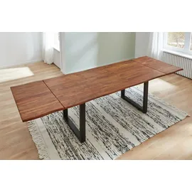 SAM Outillage Baumkantentisch Akazie nougatfarben 180 (280) x 90 cm Ansteckplatten schwarz Norina