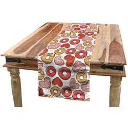 Abakuhaus Tischläufer Esszimmer Küche Rechteckiger Dekorativer Tischläufer, Dessert Gefülltes Herz Donuts bunt 40 cm x 300 cm