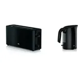 Braun HT 3110 BK Toaster | Langschlitz | Extrabreite Toastkammer | Herausnehmbare Krümelschublade | Schwarz & Wasserkocher | Füllmenge 1,0 l | 2.200 Watt | Schnellkochsystem | Schwarz