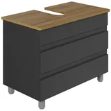 Karen Waschbeckenunterschrank Lara 60/80 cm | Steh-Unterschrank | Badmöbel anthrazit | Konsole mit Siphonausschnitt | Minimalistisch | Gäste-Badezimmer (Lara 80 Eiche)