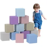 Homcom 12er-Set Schaumstoff Bausteine Riesenbausteine Bauklötze Bauspielzeug Schaumstoffblöcke für 1-3 Jahre Kinder