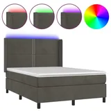 vidaXL Boxspringbett mit Matratze & LED Dunkelgrau 140x200 cm Samt