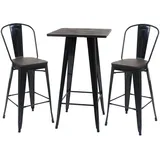 Mendler Set Stehtisch + 2x Barhocker  Holz-Tischplatte Metall Industriedesign  Schwarz