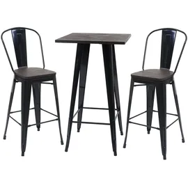 Mendler Set Stehtisch + 2x Barhocker  Holz-Tischplatte Metall Industriedesign  Schwarz