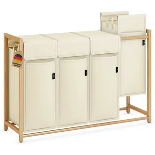 ADEL DREAM AdelDream Wäschekorb 200L – Bambus Wäschesortierer mit 4 Fächern, abnehmbarer & atmungsaktiver Wäschesack, Wäschebox für Schmutzwäsche & Aufbewahrung im Badezimmer, Waschküche & Schlafzimmer, Beige