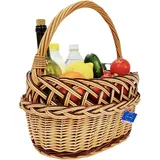 Weidenkorb mit Henkel für den Shop oder auf dem Markt - Picknickkorb oder Pilzkorb gewebt, handgeflochten, leicht, biologisch abbaubar, dekorativ durchbrochenes Geflecht, 2 Farben hell und dunkelbraun