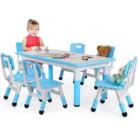 TLGREEN Kindersitzgruppe Kindertisch mit 4 Stühlen, (7-tlg), Kindermöbel, Quadratischen Tisch Höhenverstellbar Plastik blau 120 cm