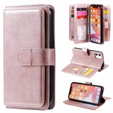 Handyhülle für iPhone 15 Hülle Leder, Handy iPhone 15 Handy Hüllen, Leder Flip Etui Handytasche Schutzhülle für iPhone 15 with Klapphülle Standfunktion Case Roségold