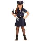 Karneval-Klamotten Polizei-Kostüm Polizistin FBI Uniform Mädchen, Kinderkostüm Komplett Polizei mit Mütze Handschellen Faschingskostüm blau|schwarz 158