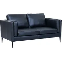 2-Sitzer Sofa Aicena Leder Schwarz - Komfortsofa mit Taschenfederkern & Metall-Gestell
