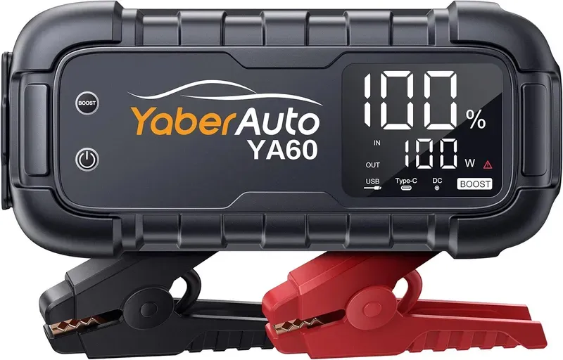 YaberAuto YA60 Starthilfegerät 8000A 65W Schnellladung (Alle Benzinmotoren/12,0L Dieselmotoren) Tragbares Autobatterie-Starthilfepack, Starthilfekasten, Autobatterie-Starthilfe, Tragbare Starthilfekabel, 150W DC, 600LM Leuchten